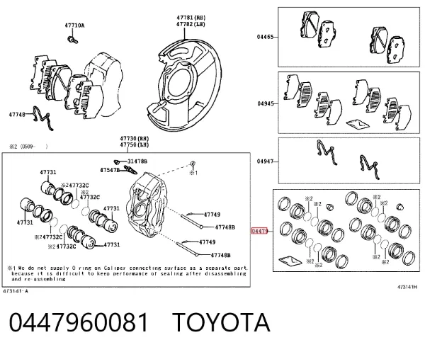 Kit de reparación de pinzas de freno 0447960081 Toyota