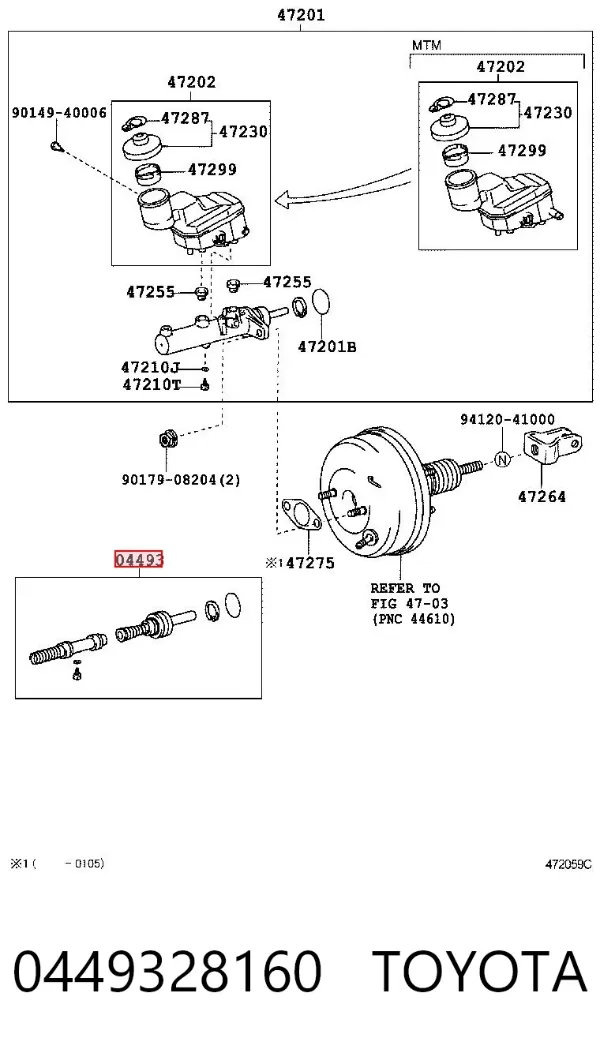 Kit de reparación cilindro de freno principal 0449328160 Toyota