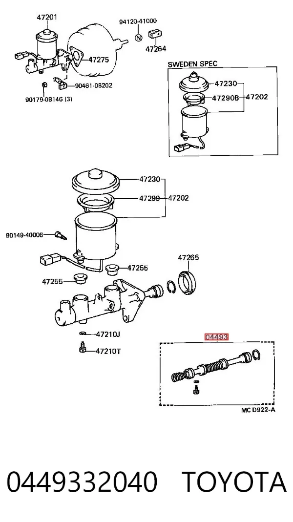 Kit de reparación cilindro de freno principal 0449332040 Toyota