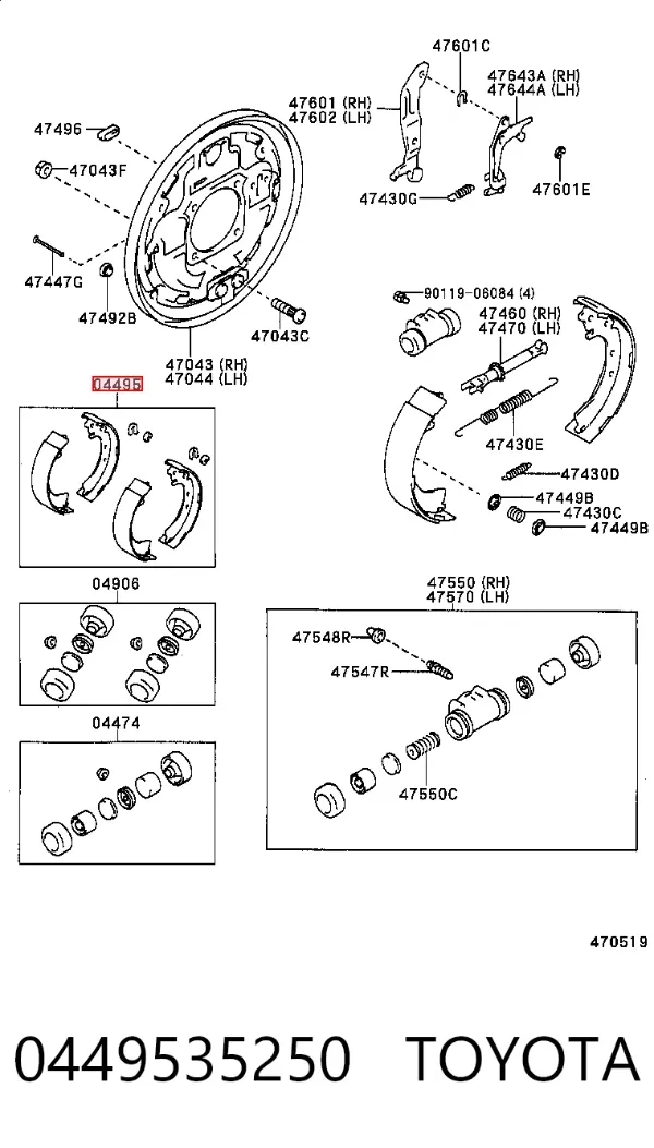 Zapatas de freno 0449535250 Toyota
