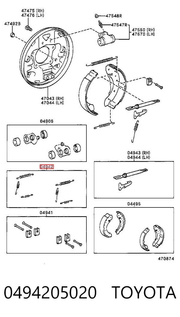 Kit de montaje de zapatas de freno traseras 0494205020 Toyota