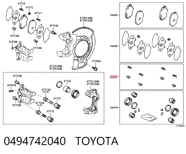 Juego de resortes de sujeción de pastillas de freno delanteras 0494742040 Toyota