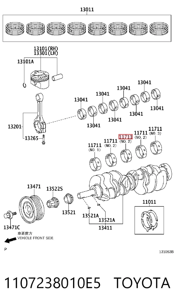 Juego de cojinetes de cigüeñal, estándar, STD 1107238010E5 Toyota