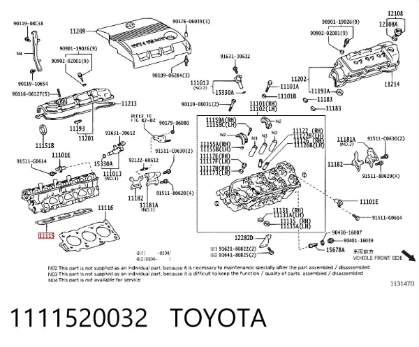 Junta de culata derecha 1111520032 Toyota