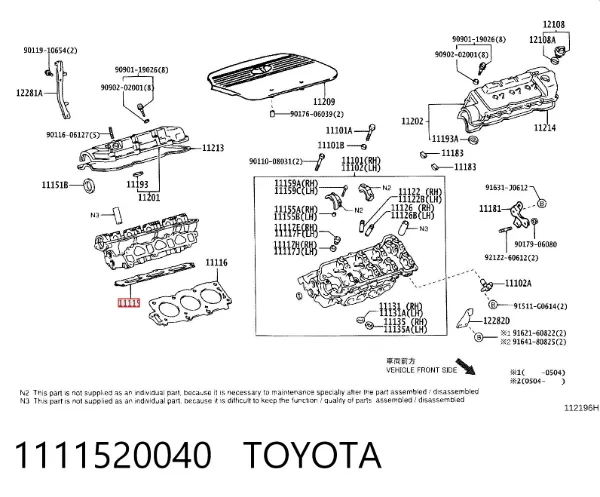 Junta de culata derecha 1111520040 Toyota