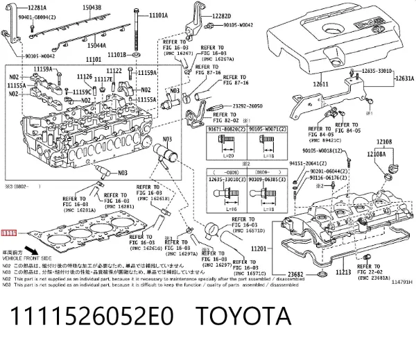 Junta de culata 1111526052E0 Toyota