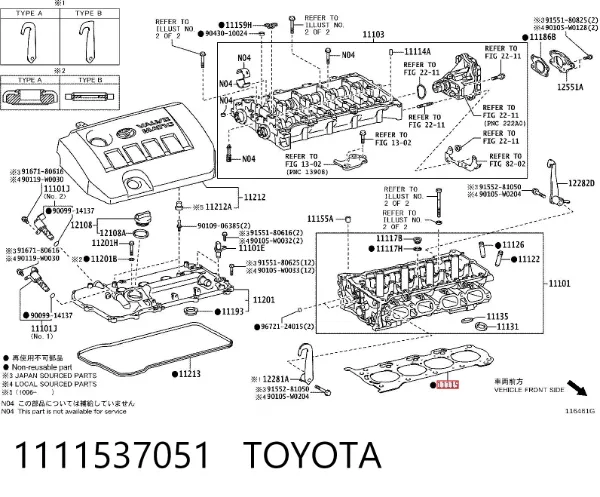 Junta de culata 1111537051 Toyota