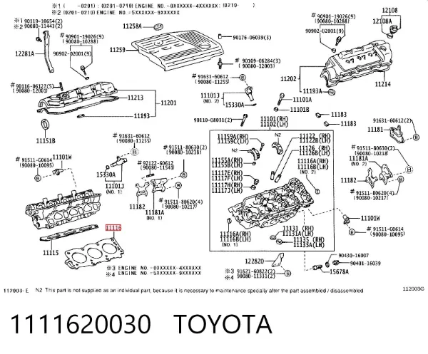 Junta de culata izquierda 1111620030 Toyota