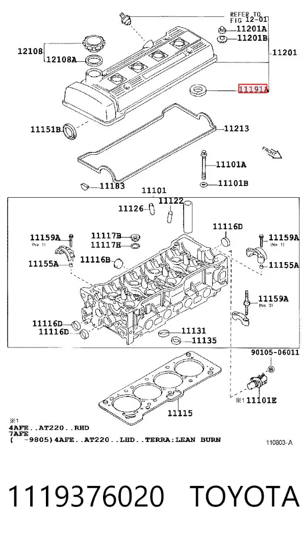 Anillo de sellado del pozo de la bujía 1119376020 Toyota
