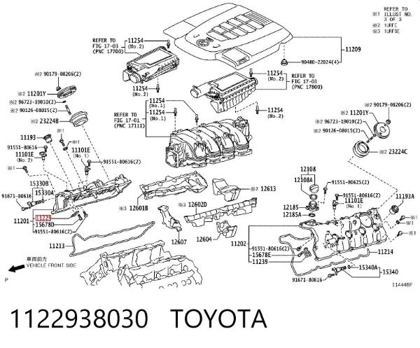 Junta de tapa frontal del motor derecha 1122938030 Toyota