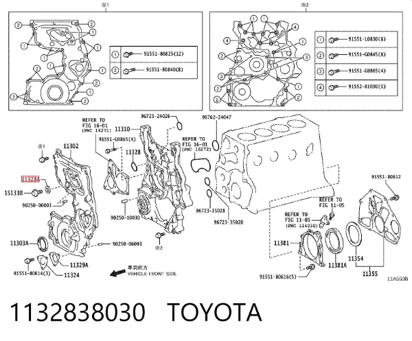 Junta de brida del sistema de refrigeración 1132838030 Toyota