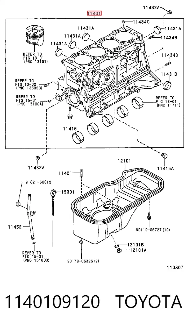 Bloque de cilindros del motor 1140109120 Toyota
