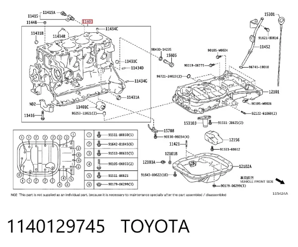 Bloque de cilindros del motor 1140129745 Toyota