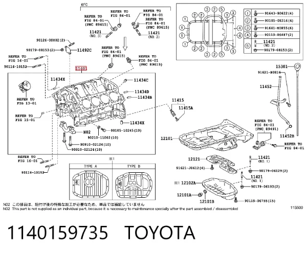Bloque de cilindros del motor 1140159735 Toyota