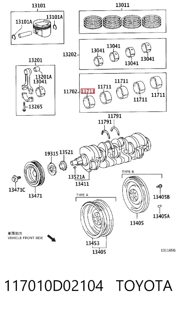 Juego de cojinetes de cigüeñal, estándar, STD 117010D02104 Toyota