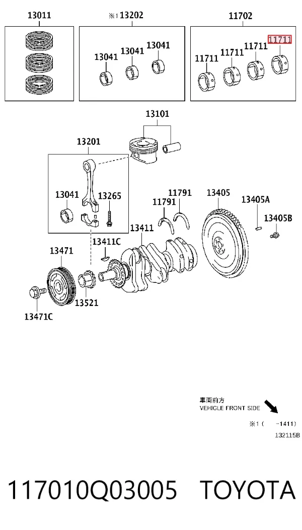 Juego de cojinetes de cigüeñal, estándar, STD 117010Q03005 Toyota