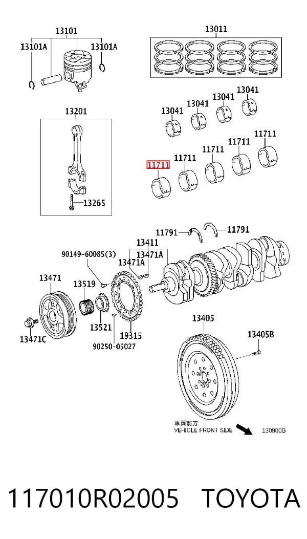Juego de cojinetes de cigüeñal, estándar, STD 117010R02005 Toyota