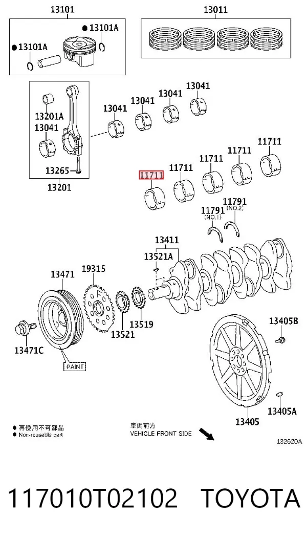 Juego de cojinetes de cigüeñal, estándar, STD 117010T02102 Toyota