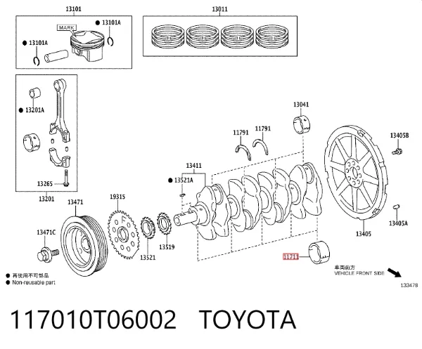 Juego de cojinetes de cigüeñal, estándar, STD 117010T06002 Toyota
