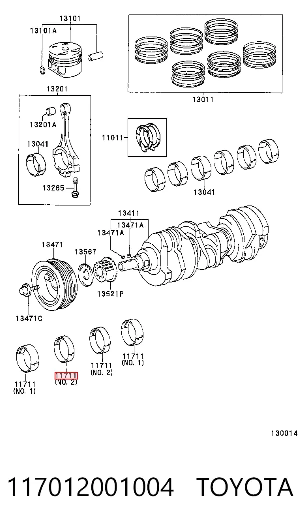 Juego de cojinetes de cigüeñal, estándar, STD 117012001004 Toyota
