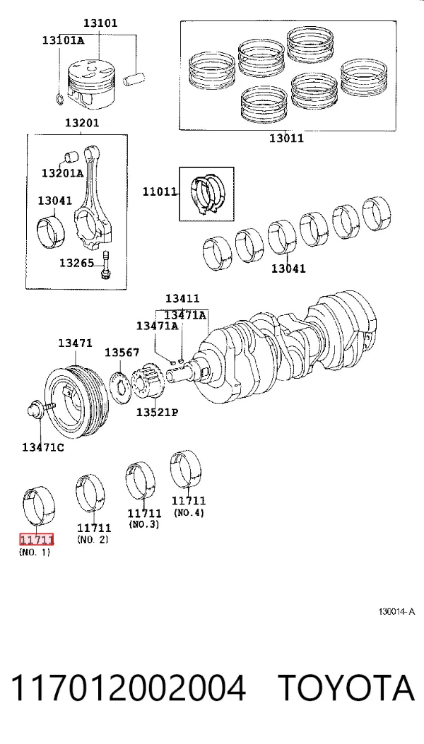 Juego de cojinetes de cigüeñal, estándar, STD 117012002004 Toyota