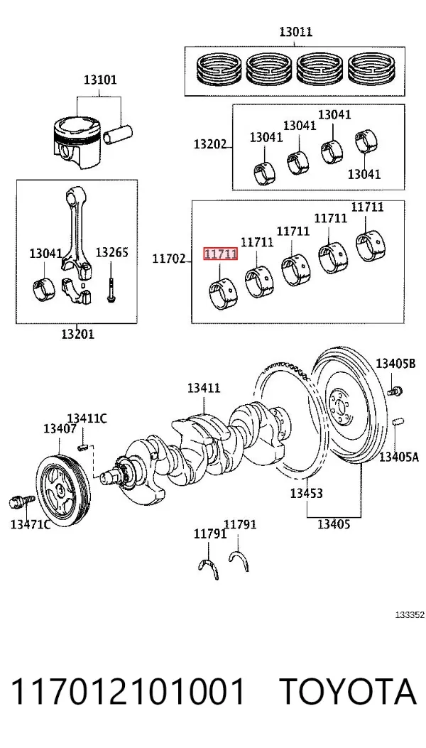 Juego de cojinetes de cigüeñal, estándar, STD 117012101001 Toyota