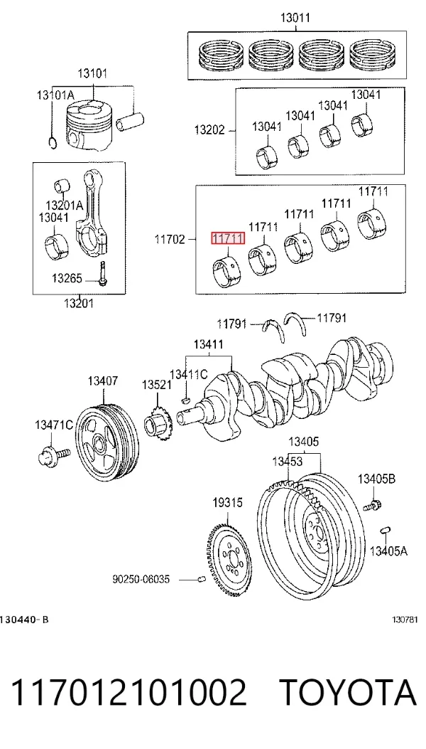 Juego de cojinetes de cigüeñal, estándar, STD 117012101002 Toyota