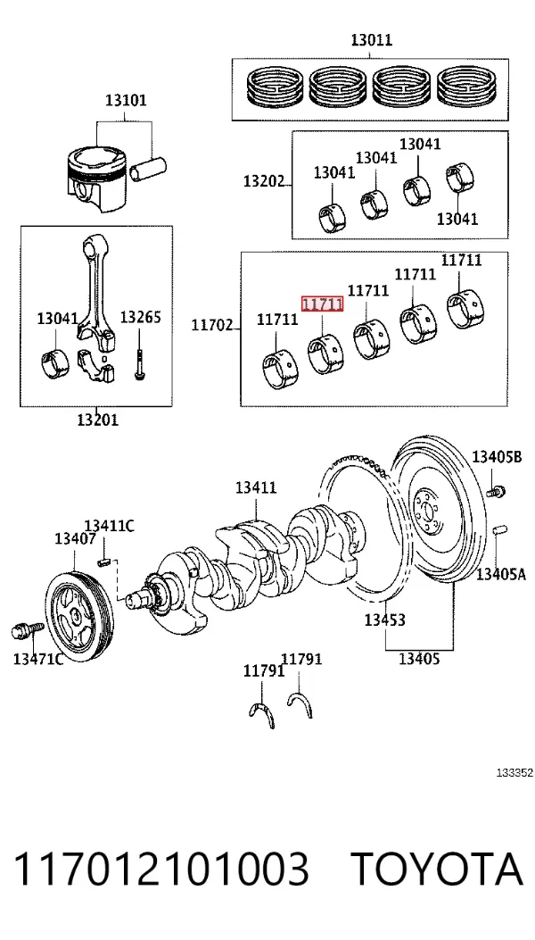 Juego de cojinetes de cigüeñal, estándar, STD 117012101003 Toyota