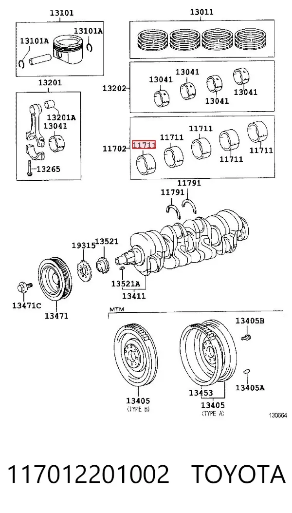 Juego de cojinetes de cigüeñal, estándar, STD 117012201002 Toyota