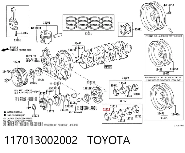 Juego de cojinetes de cigüeñal, estándar, STD 117013002002 Toyota