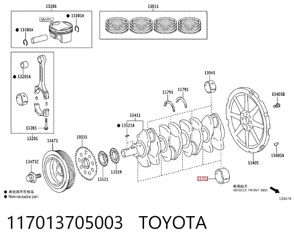 Juego de cojinetes de cigüeñal, estándar, STD 117013705003 Toyota