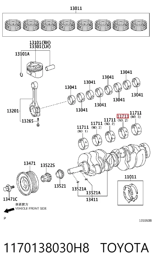 Juego de cojinetes de cigüeñal, estándar, STD 1170138030H8 Toyota