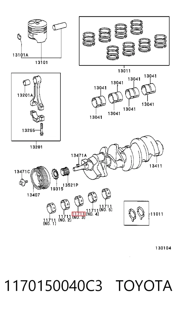 Juego de cojinetes de cigüeñal, estándar, STD 1170150040C3 Toyota