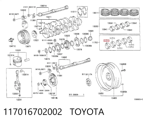 Juego de cojinetes de cigüeñal, estándar, STD 117016702002 Toyota