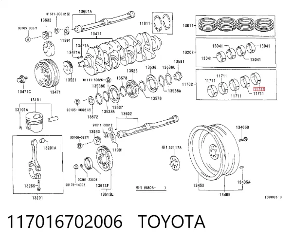 Juego de cojinetes de cigüeñal, estándar, STD 117016702006 Toyota