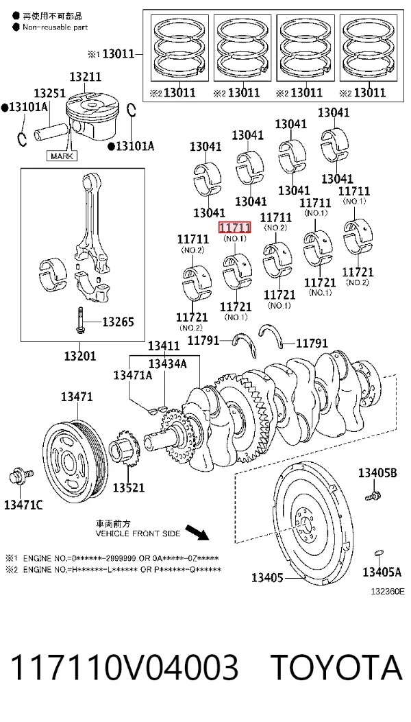 Juego de cojinetes de cigüeñal, estándar, STD 117110V04003 Toyota