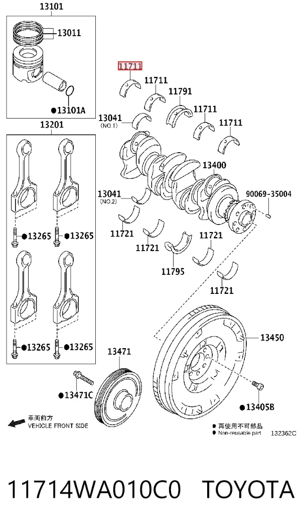 Juego de cojinetes de cigüeñal, cota de reparación (+0,25 mm) 11714WA010C0 Toyota