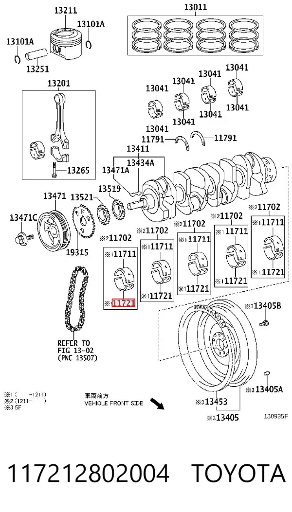 Juego de cojinetes de cigüeñal, estándar, STD 117212802004 Toyota