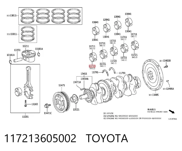 Juego de cojinetes de cigüeñal, estándar, STD 117213605002 Toyota