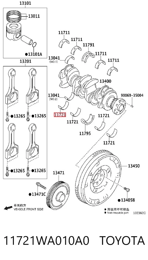 Juego de cojinetes de cigüeñal, estándar, STD 11721WA010A0 Toyota