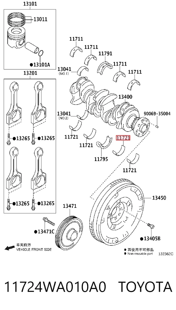 Juego de cojinetes de cigüeñal, estándar, STD 11724WA010A0 Toyota