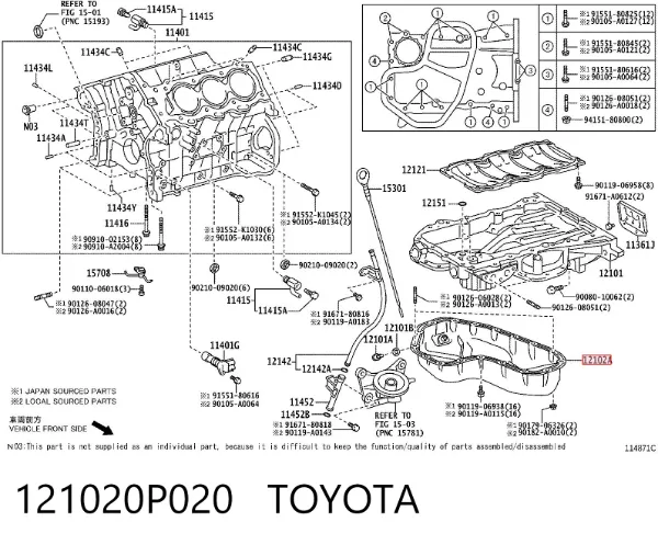 Cárter de aceite del motor 121020P020 Toyota