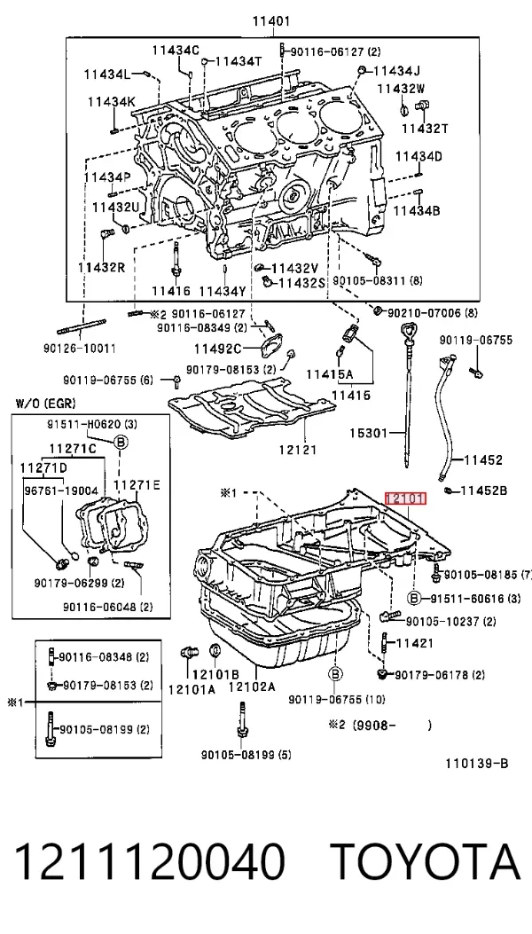 Cárter de aceite del motor 1211120040 Toyota