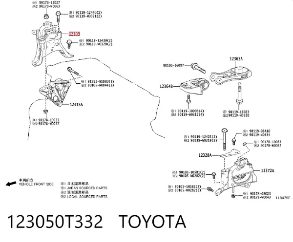Soporte de motor derecho 123050T332 Toyota