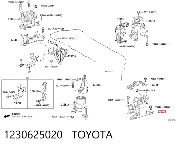 Soporte izquierdo del motor 1230625020 Toyota