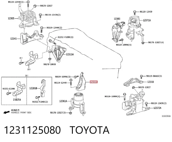 Soporte del soporte delantero del motor 1231125080 Toyota