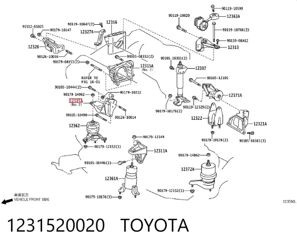 Soporte derecho del motor 1231520020 Toyota