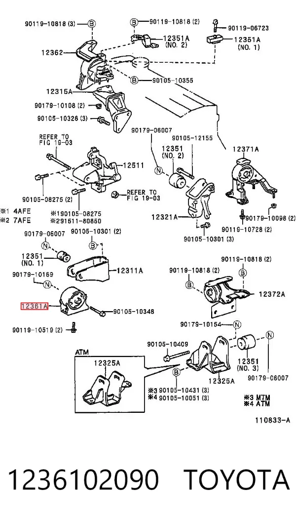 Soporte de motor delantero 1236102090 Toyota
