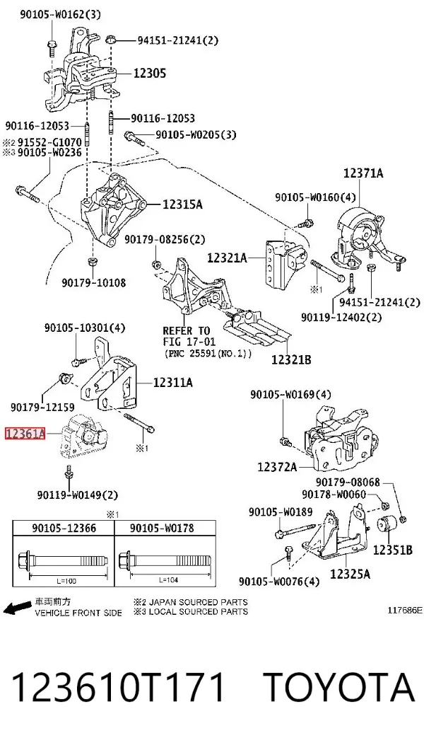 Soporte de motor delantero 123610T171 Toyota
