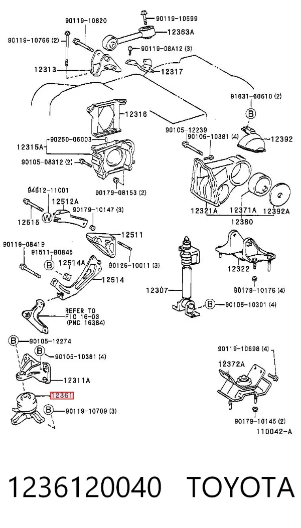 Soporte de motor delantero 1236120040 Toyota